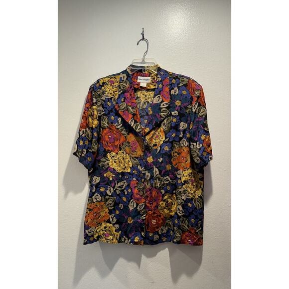 Vintage Norton McNaughton Size 16 Floral Print Blouse Colorful Artsy Boho VTG - Picture 1 of 8